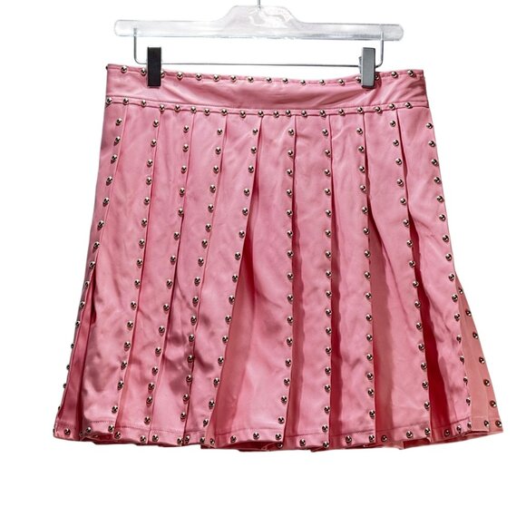 Kiwi Womens Pink Pleated Studded Skirt Faux Leather Mini Size L - Picture 8 of 14
